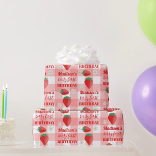 Berry First Birthday Strawberry Erster Name Geschenkpapier