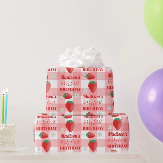 Berry First Birthday Strawberry Erster Name Geschenkpapier (Partygeschenke)