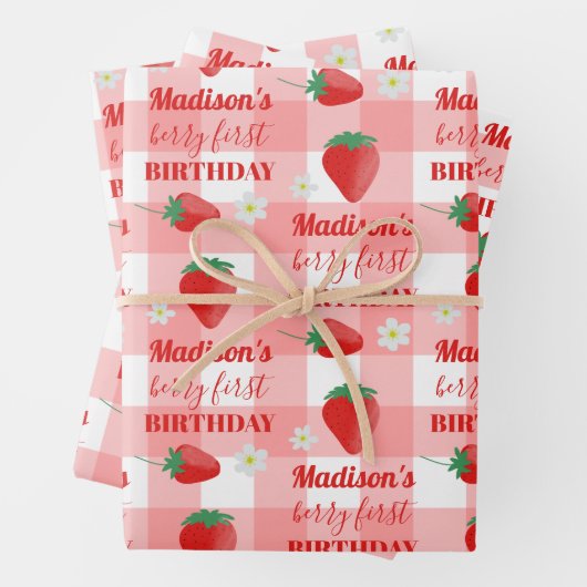 Berry First Birthday Strawberry Erster Name Geschenkpapier Set (Beispiel)