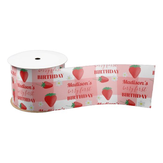 Berry First Birthday Strawberry Erster Name Satinband (Spule)