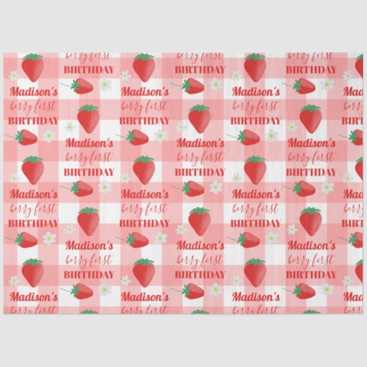 Berry First Birthday Strawberry Erster Name Seidenpapier (Vorderseite)