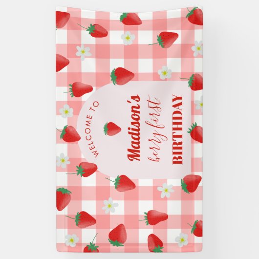 Berry First Birthday Strawberry First 1. Willkomme Banner (Vertikal)