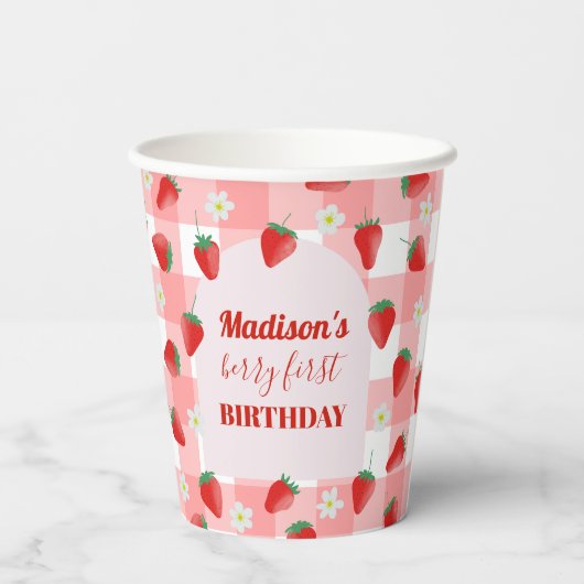 Berry First Birthday Strawberry First 1. Willkomme Pappbecher (Rückseite)