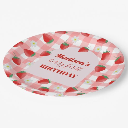 Berry First Birthday Strawberry First 1. Willkomme Pappteller (Schrägansicht)