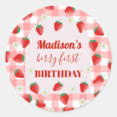 Berry First Birthday Strawberry First 1. Willkomme Runder Aufkleber (Vorderseite)