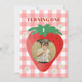 Berry First Birthday Strawberry First Foto Bow Einladung (Rückseite)