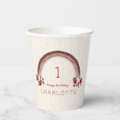 Berry First Birthday Strawberry Floral Rainbow Pappbecher (Vorderseite)