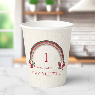 Berry First Birthday Strawberry Floral Rainbow Pappbecher