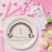 Berry First Birthday Strawberry Floral Rainbow Pappteller (Party)