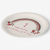 Berry First Birthday Strawberry Floral Rainbow Pappteller (Schrägansicht)