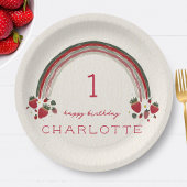 Berry First Birthday Strawberry Floral Rainbow Pappteller