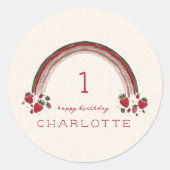 Berry First Birthday Strawberry Floral Rainbow Runder Aufkleber (Vorderseite)