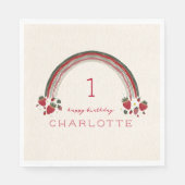 Berry First Birthday Strawberry Floral Rainbow Serviette (Vorderseite)