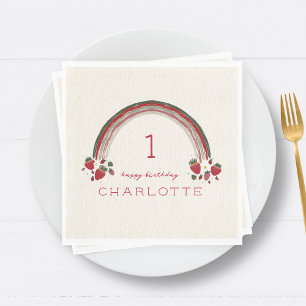 Berry First Birthday Strawberry Floral Rainbow Serviette