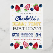 Berry First Birthday Strawberry Folieneinladung (Vorderseite)