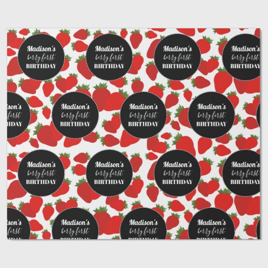Berry First Birthday Strawberry Geschenkpapier (Flach)