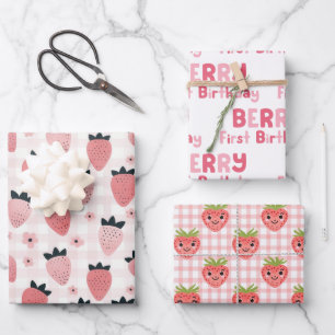 Berry First Birthday Strawberry Geschenkpapier Set