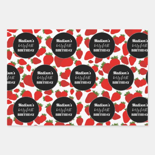 Berry First Birthday Strawberry Geschenkpapier Set (Vorderseite 2)