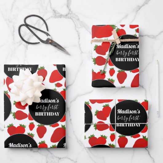 Berry First Birthday Strawberry Geschenkpapier Set (Vorderseite)
