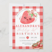 Berry First Birthday Strawberry Girl 1. Geburtstag Einladung (Vorderseite)