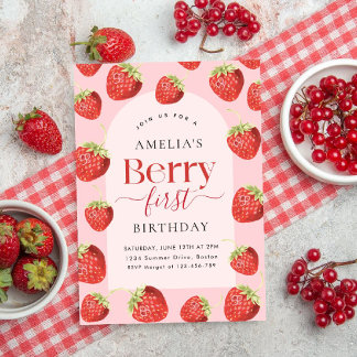 Berry First Birthday Strawberry Girl Einladung