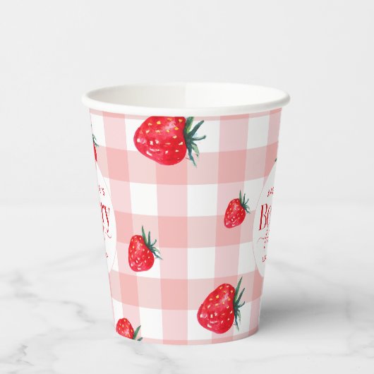 Berry First Birthday Strawberry Girl Pappbecher (Links)