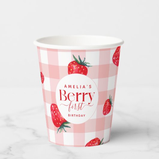 Berry First Birthday Strawberry Girl Pappbecher (Vorderseite)