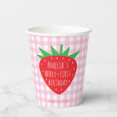 Berry First Birthday Strawberry Girl Pink Kariert Pappbecher (Rückseite)