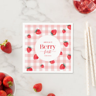 Berry First Birthday Strawberry Girl Serviette