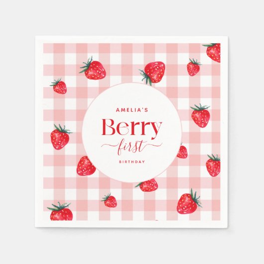 Berry First Birthday Strawberry Girl Serviette (Vorderseite)