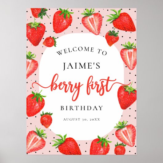 Berry First Birthday Strawberry Girl Willkommen Poster (Vorne)