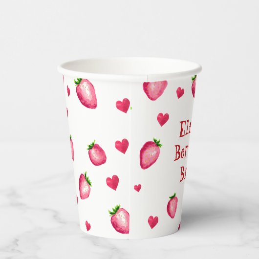 Berry First Birthday Strawberry Hearts Pappbecher (Rechts)