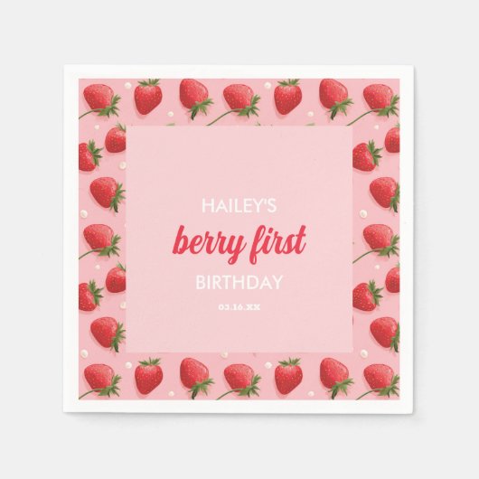 Berry First Birthday Strawberry Paper Napkin Serviette (Vorderseite)