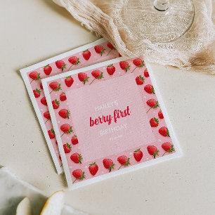 Berry First Birthday Strawberry Paper Napkin Serviette