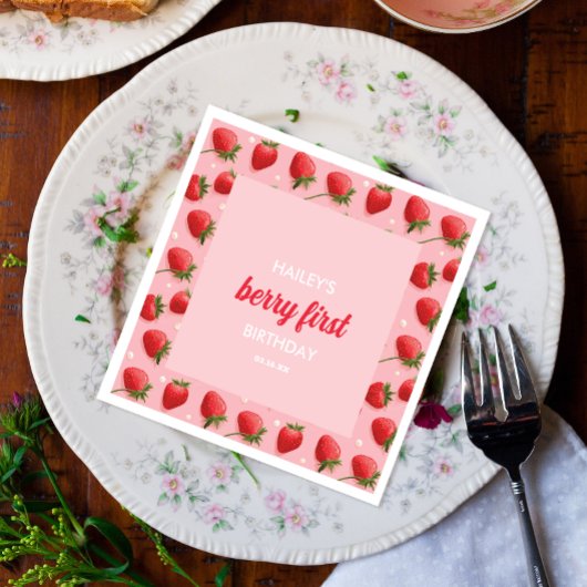 Berry First Birthday Strawberry Paper Napkin Serviette