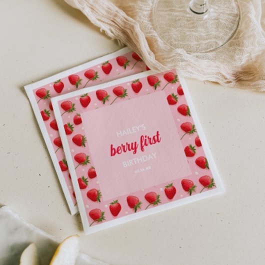 Berry First Birthday Strawberry Paper Napkin Serviette