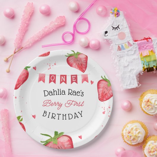 Berry First Birthday Strawberry Pappteller (Party)
