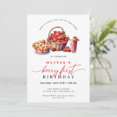 Berry First Birthday Strawberry Party Einladung (Stehend Vorderseite)
