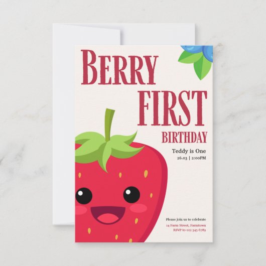 Berry First Birthday Strawberry Party Einladung (Vorderseite)