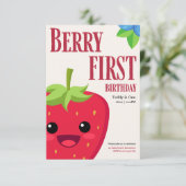 Berry First Birthday Strawberry Party Einladung (Stehend Vorderseite)