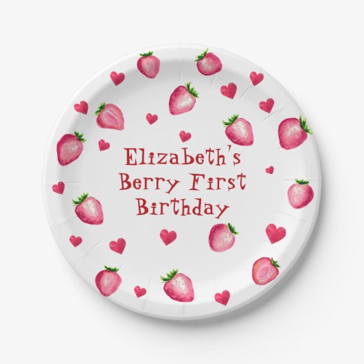 Berry First Birthday Strawberry Party Herz Pappteller (Vorderseite)