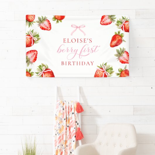 Berry First Birthday Strawberry Party Sign Banner (Insitu)
