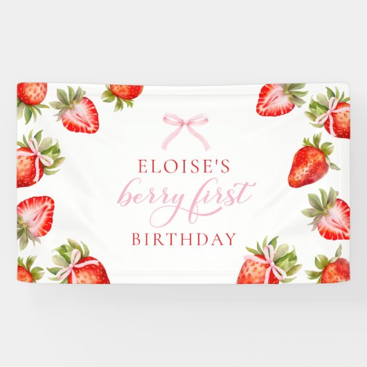Berry First Birthday Strawberry Party Sign Banner (Horizontal)