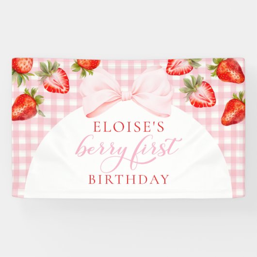 Berry First Birthday Strawberry Party Sign Banner (Horizontal)