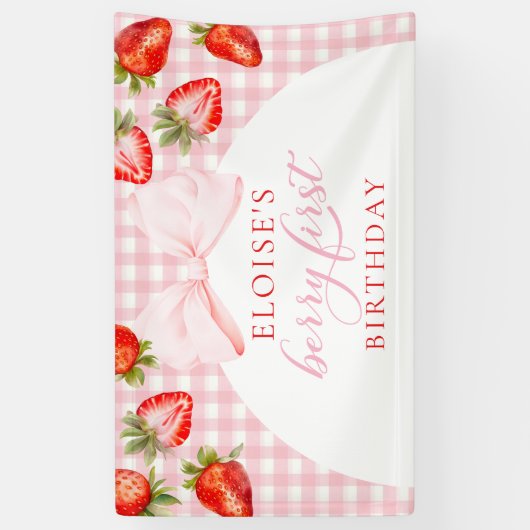 Berry First Birthday Strawberry Party Sign Banner (Vertikal)