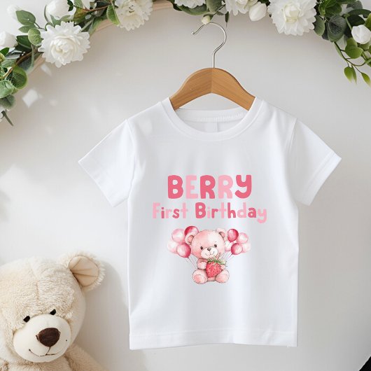 Berry First Birthday Strawberry Pink Baby T-shirt