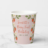 Berry First Birthday Strawberry Pink Floral Garden Pappbecher (Vorderseite)