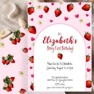 Berry First Birthday Strawberry Red and Pink 1. Einladung