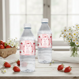 Berry First Birthday Strawberry Red Gingham Bows Wasserflaschenetikett