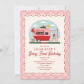 Berry First Birthday Strawberry Schachbrett Camper Einladung (Vorderseite)